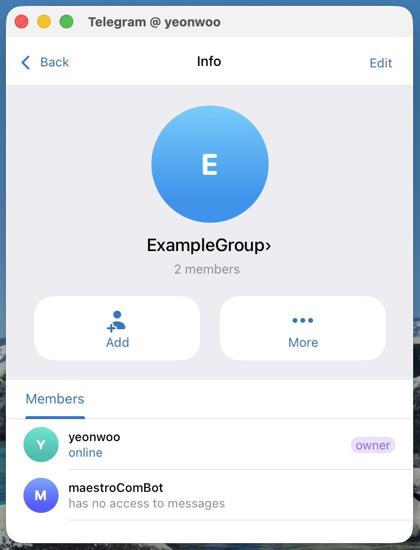 그룹 Info 화면 확인