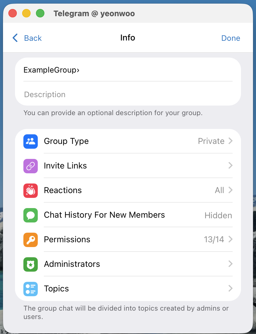 Edit → Topics 항목 찾기